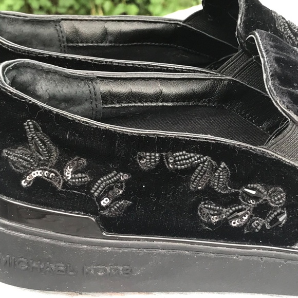 SALE! Michael Kors Beaded Velvet Black Loafers - Picture 4 of 14